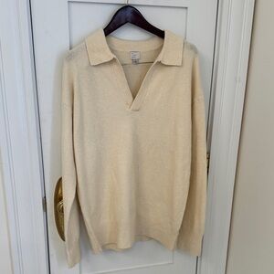 Women's oversized cream sweater with collar - M